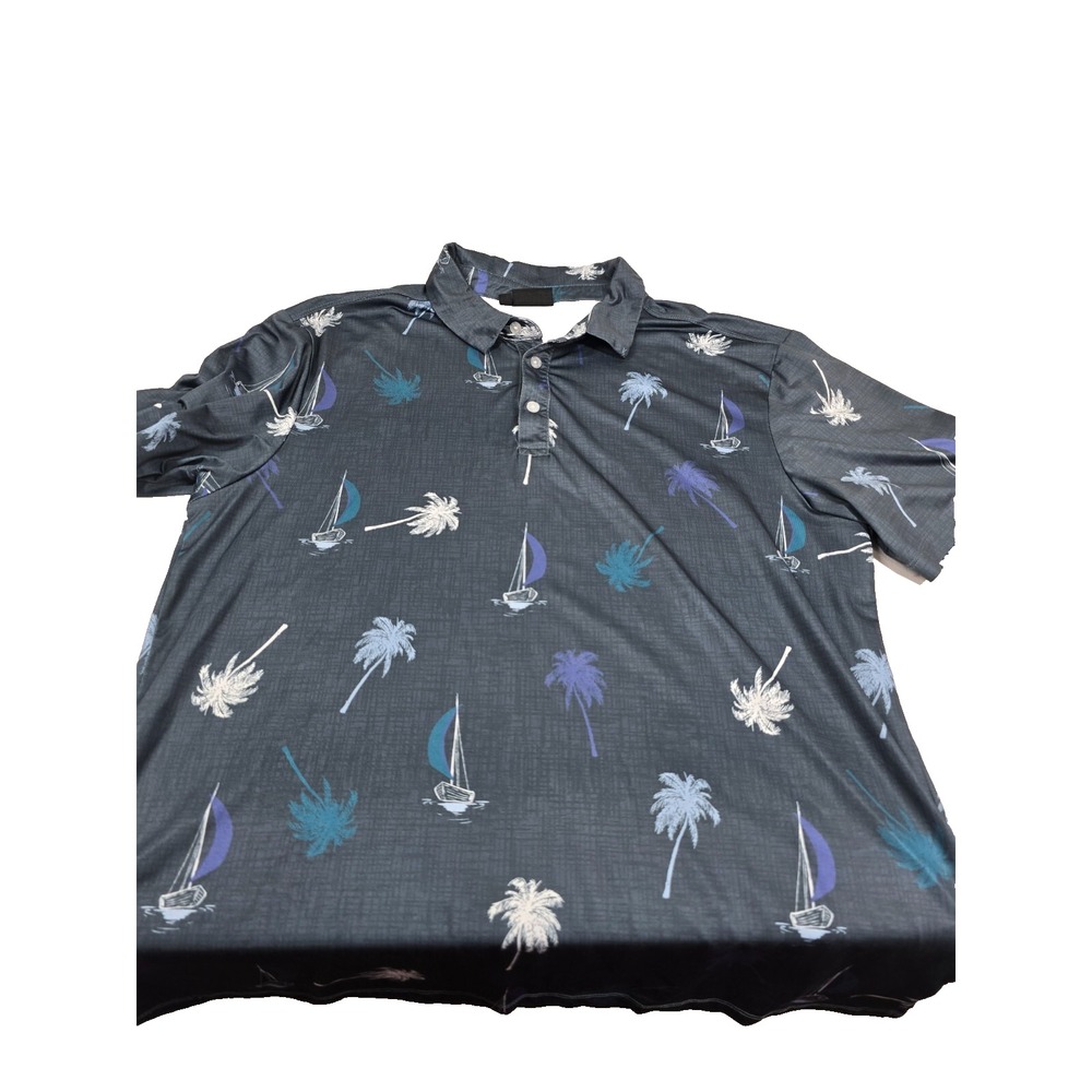 Yatta Golf Mens Pure Vida Polo Shirt Palm Tree Blue Short Sleeve Large